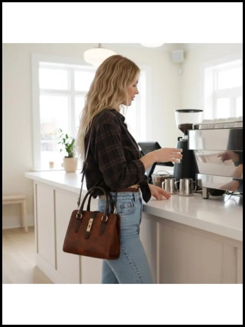 Vintage PU Leather Satchel Handbag Crossbody Shoulder Bag Work Tote